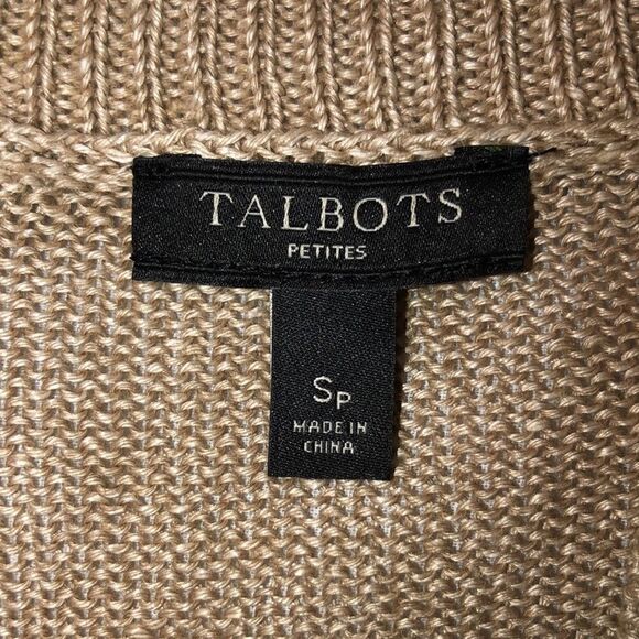 Talbots SP Linen Light Brown Knit Open Front Cardigan Sweater - Picture 9 of 12
